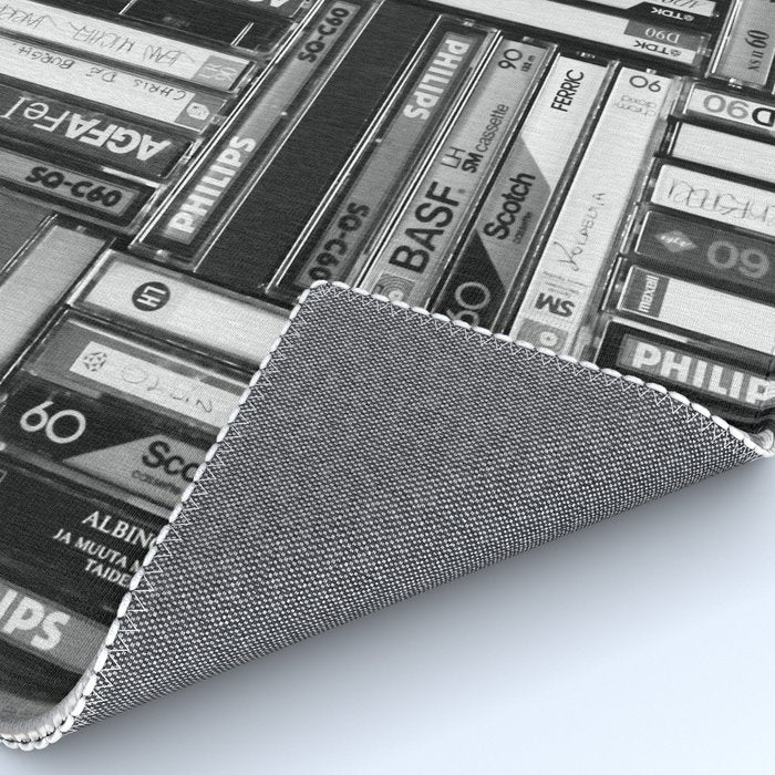 Music Cassette Stacks - Black and White - Something Nostalgic IV #decor #society6 #buyart Rug Gallery Image 4
