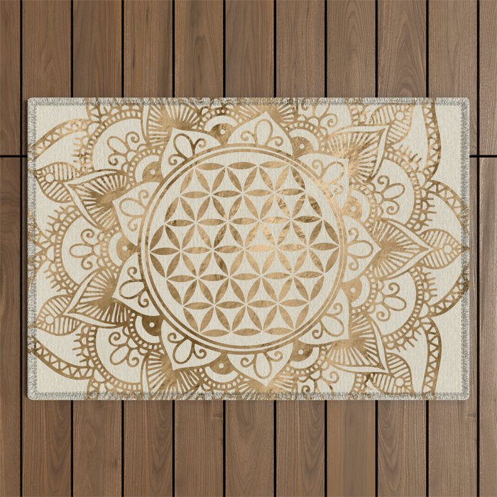 Flower of Life in Lotus - pastel golds and canvas Outdoor Rug Gallery Image 1
