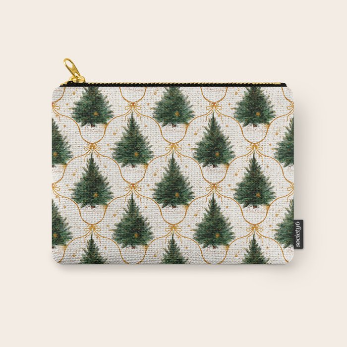 Christmas Tree in Golden Ribbon Seamless Holiday Pattern Carry All Pouch Gallery Image 1
