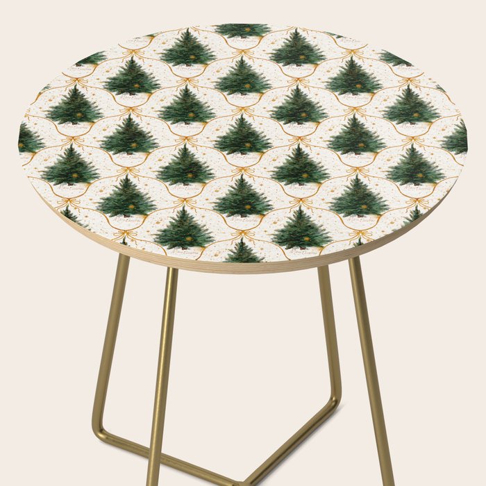 Christmas Tree in Golden Ribbon Seamless Holiday Pattern Side Table Gallery Image 2