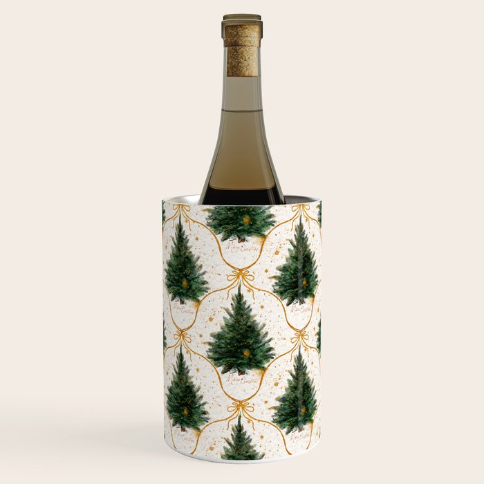 Christmas Tree in Golden Ribbon Seamless Holiday Pattern Wine Chiller Gallery Image 1
