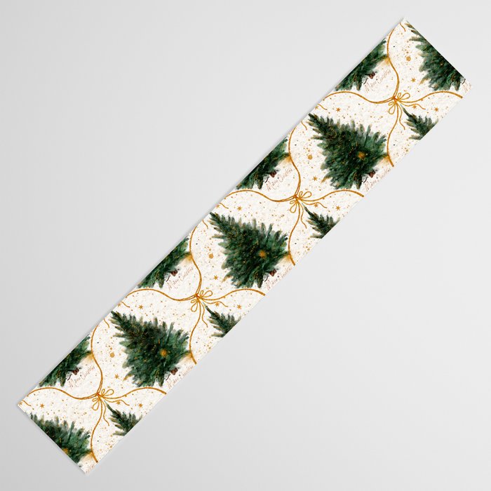 Christmas Tree in Golden Ribbon Seamless Holiday Pattern Table Runner Gallery Image 3