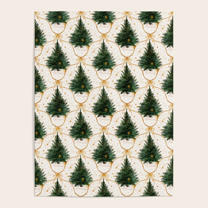 Christmas Tree in Golden Ribbon Seamless Holiday Pattern Poster Gallery Image 4