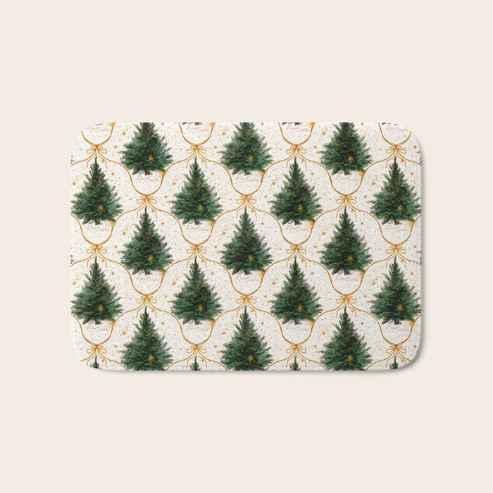 Christmas Tree in Golden Ribbon Seamless Holiday Pattern Bath Mat Gallery Image 1