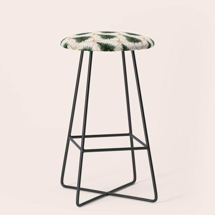 Christmas Tree in Golden Ribbon Seamless Holiday Pattern Stool Gallery Image 1