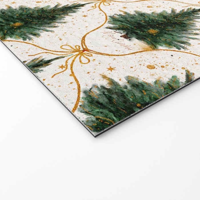 Christmas Tree in Golden Ribbon Seamless Holiday Pattern Welcome Mat Gallery Image 2