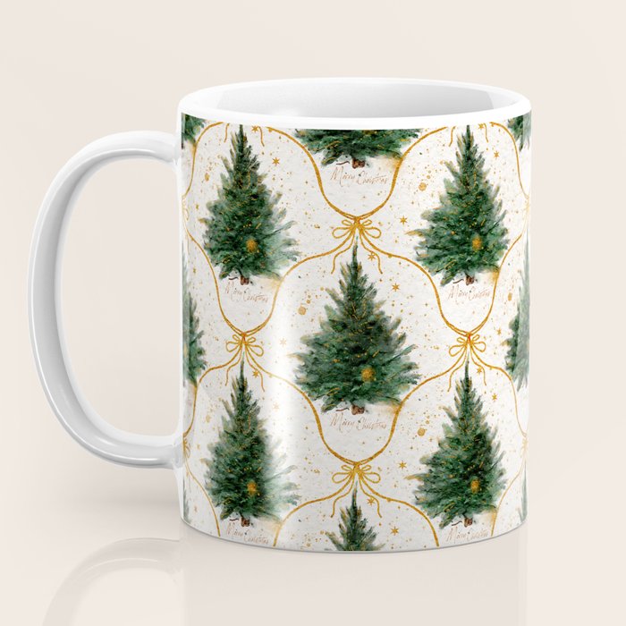 Christmas Tree in Golden Ribbon Seamless Holiday Pattern Coffee Mug Gallery Image 3