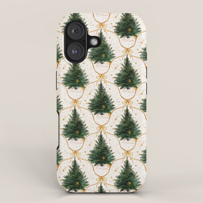 Christmas Tree in Golden Ribbon Seamless Holiday Pattern iPhone Case Gallery Image 1
