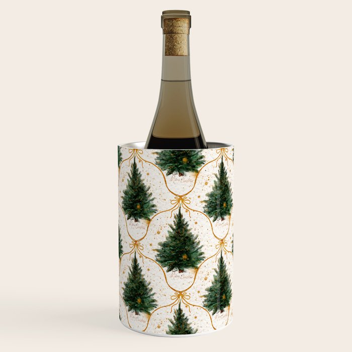 Christmas Tree in Golden Ribbon Seamless Holiday Pattern Wine Chiller Gallery Image 3