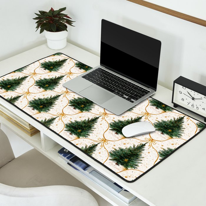 Christmas Tree in Golden Ribbon Seamless Holiday Pattern Desk Mat Gallery Image 2