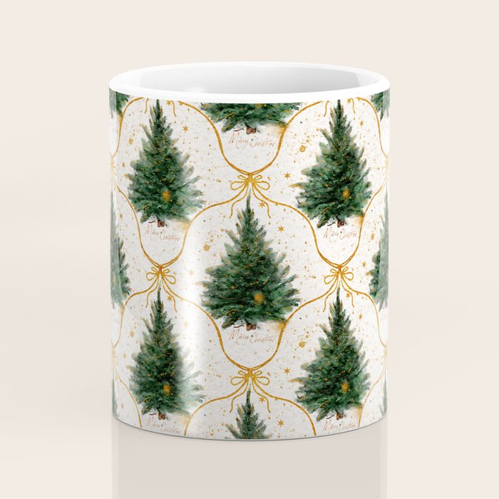 Christmas Tree in Golden Ribbon Seamless Holiday Pattern Coffee Mug Gallery Image 4