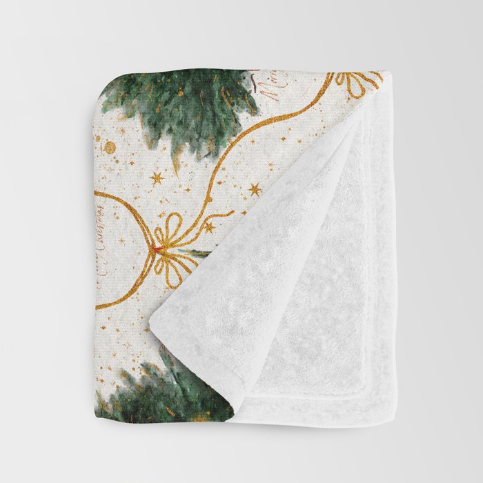Christmas Tree in Golden Ribbon Seamless Holiday Pattern Throw Blanket Gallery Image 3