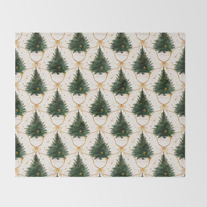 Christmas Tree in Golden Ribbon Seamless Holiday Pattern Throw Blanket Gallery Image 2