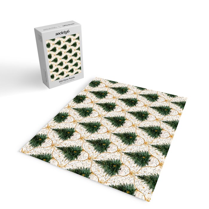 Christmas Tree in Golden Ribbon Seamless Holiday Pattern Jigsaw Puzzle Gallery Image 2