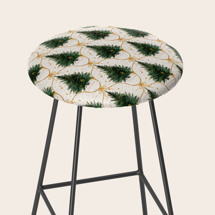 Christmas Tree in Golden Ribbon Seamless Holiday Pattern Stool Gallery Image 2
