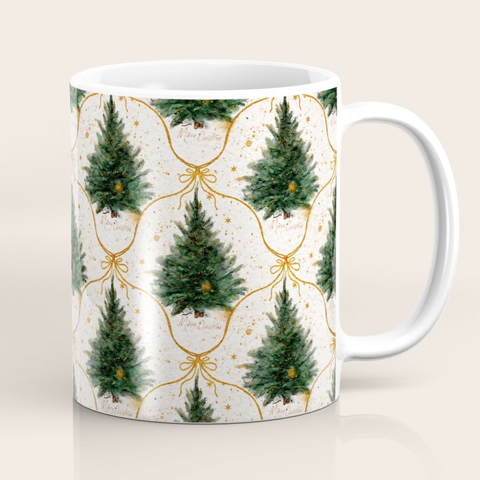 Christmas Tree in Golden Ribbon Seamless Holiday Pattern Coffee Mug Gallery Image 1