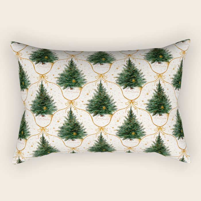 Christmas Tree in Golden Ribbon Seamless Holiday Pattern Rectangular Pillow Gallery Image 2