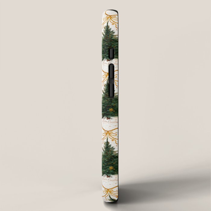 Christmas Tree in Golden Ribbon Seamless Holiday Pattern iPhone Case Gallery Image 2