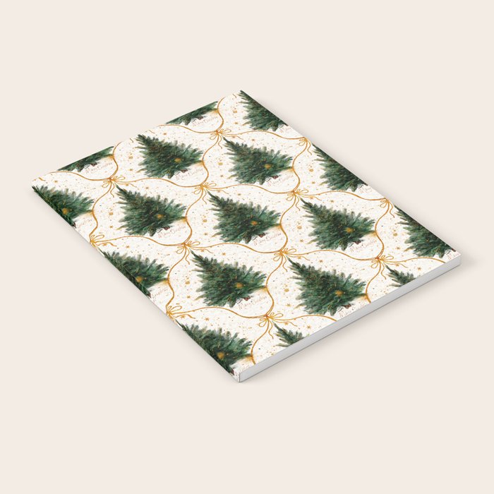 Christmas Tree in Golden Ribbon Seamless Holiday Pattern Notebook Gallery Image 2