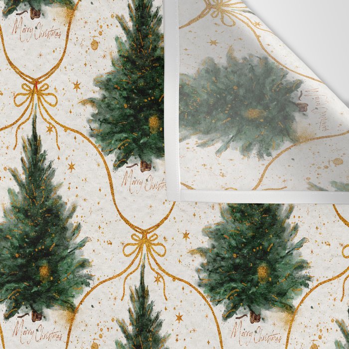 Christmas Tree in Golden Ribbon Seamless Holiday Pattern Wall Tapestry Gallery Image 3