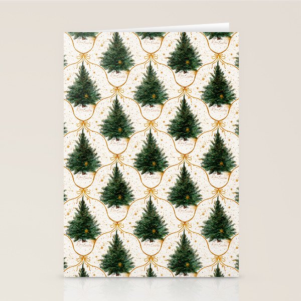 Christmas Tree in Golden Ribbon Seamless Holiday Pattern Stationery Card Gallery Image 2
