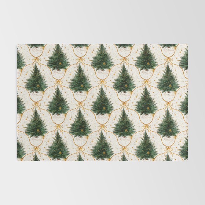 Christmas Tree in Golden Ribbon Seamless Holiday Pattern Rug Gallery Image 2