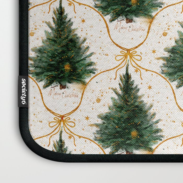 Christmas Tree in Golden Ribbon Seamless Holiday Pattern Laptop Sleeve Gallery Image 3