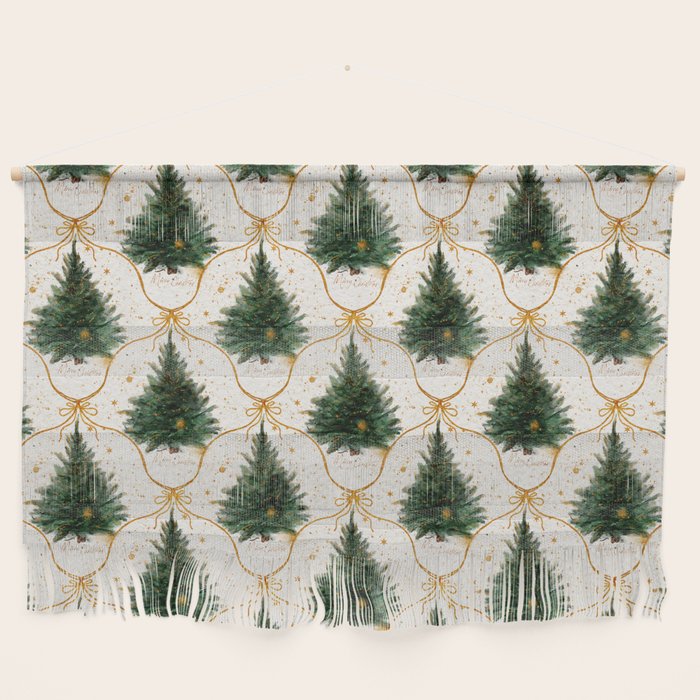Christmas Tree in Golden Ribbon Seamless Holiday Pattern Wall Hanging Gallery Image 1