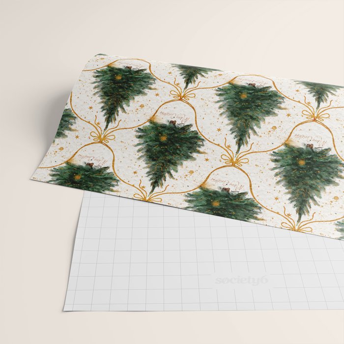 Christmas Tree in Golden Ribbon Seamless Holiday Pattern Wrapping Paper Gallery Image 2
