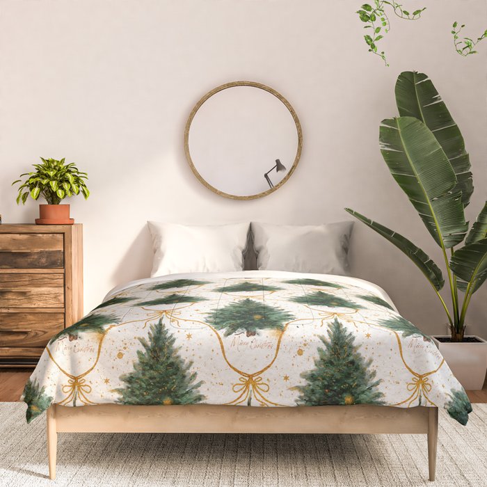 Christmas Tree in Golden Ribbon Seamless Holiday Pattern Comforter Gallery Image 3