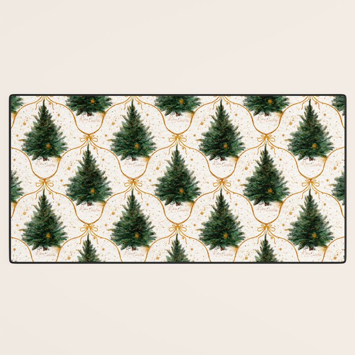 Christmas Tree in Golden Ribbon Seamless Holiday Pattern Desk Mat Gallery Image 3