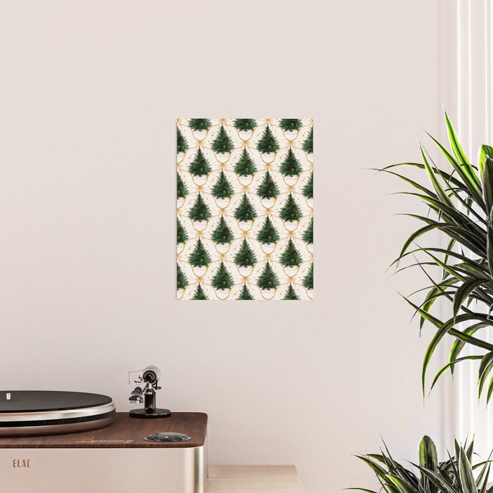 Christmas Tree in Golden Ribbon Seamless Holiday Pattern Poster Gallery Image 2