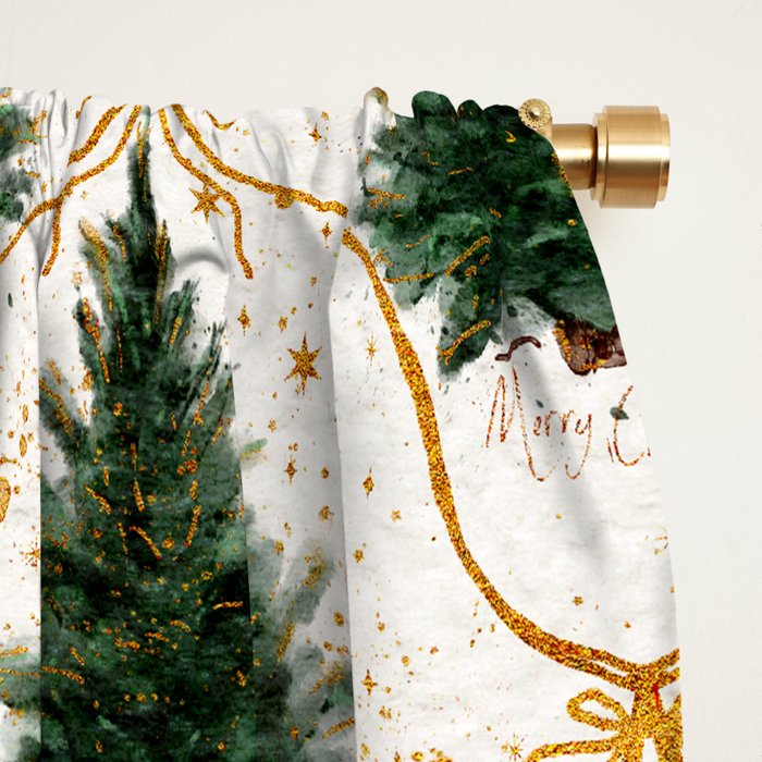 Christmas Tree in Golden Ribbon Seamless Holiday Pattern Window Curtain Gallery Image 2