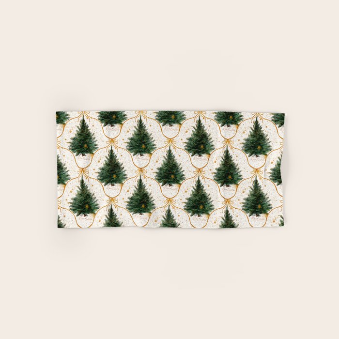 Christmas Tree in Golden Ribbon Seamless Holiday Pattern Bath Towel Gallery Image 1