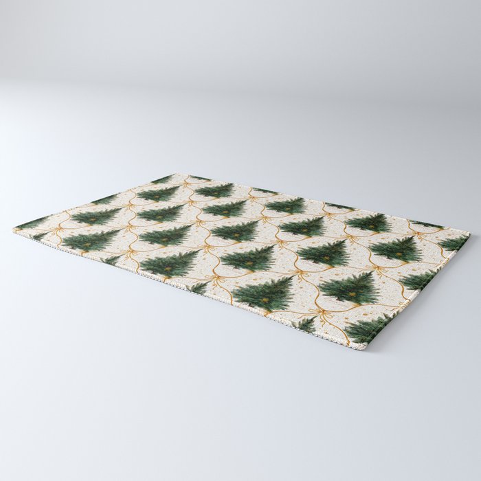 Christmas Tree in Golden Ribbon Seamless Holiday Pattern Rug Gallery Image 3