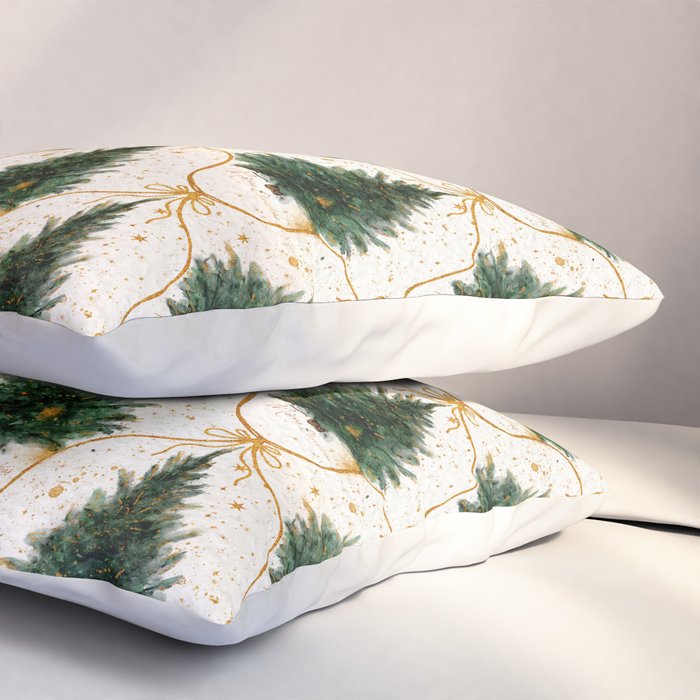 Christmas Tree in Golden Ribbon Seamless Holiday Pattern Pillow Sham Gallery Image 3
