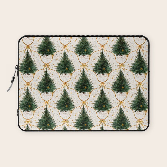 Christmas Tree in Golden Ribbon Seamless Holiday Pattern Laptop Sleeve Gallery Image 1