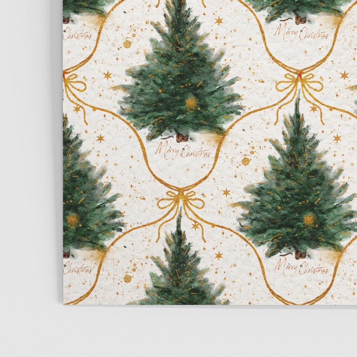Christmas Tree in Golden Ribbon Seamless Holiday Pattern Poster Gallery Image 3
