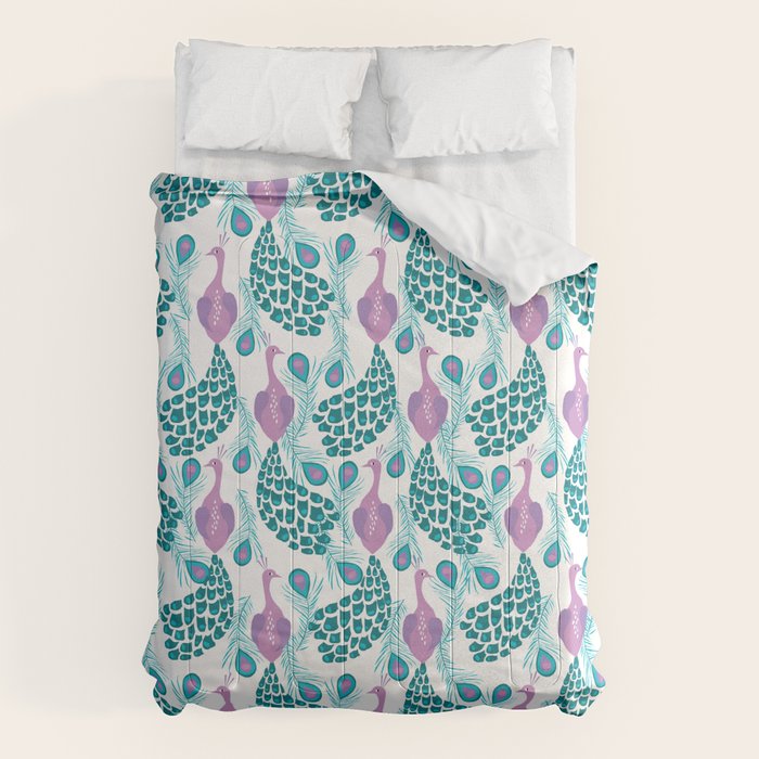 Peacock pattern cute bird nursery minimal home decor peacocks plume feathers Comforter Gallery Image 6