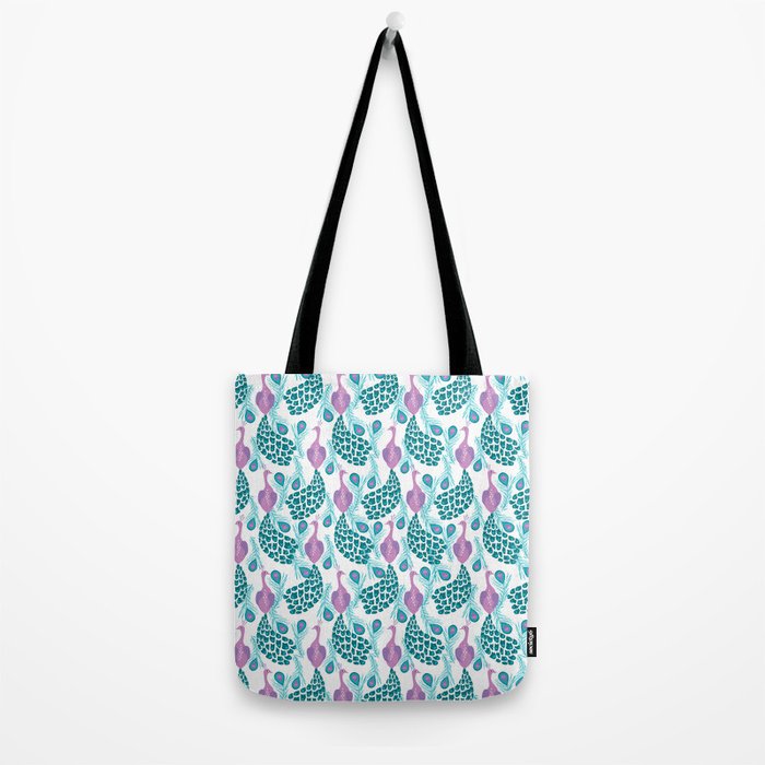 Peacock pattern cute bird nursery minimal home decor peacocks plume feathers Tote Bag Gallery Image 2