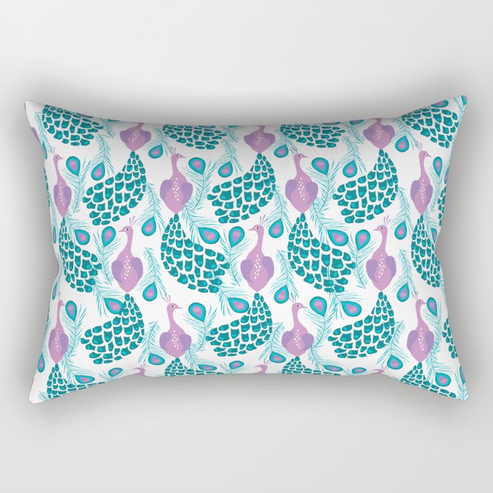 Peacock pattern cute bird nursery minimal home decor peacocks plume feathers Rectangular Pillow Gallery Image 1
