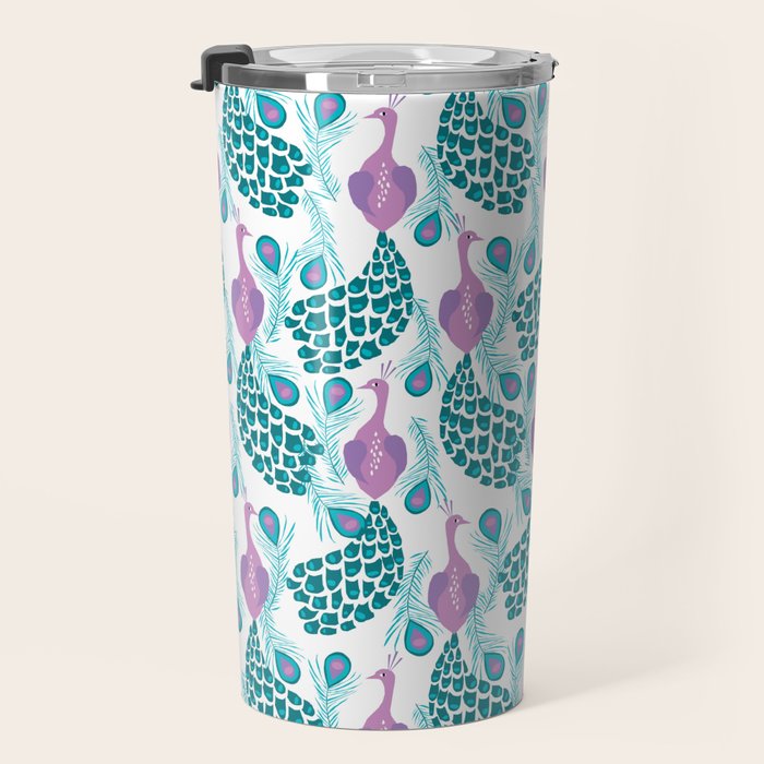 Peacock pattern cute bird nursery minimal home decor peacocks plume feathers Travel Mug Gallery Image 3