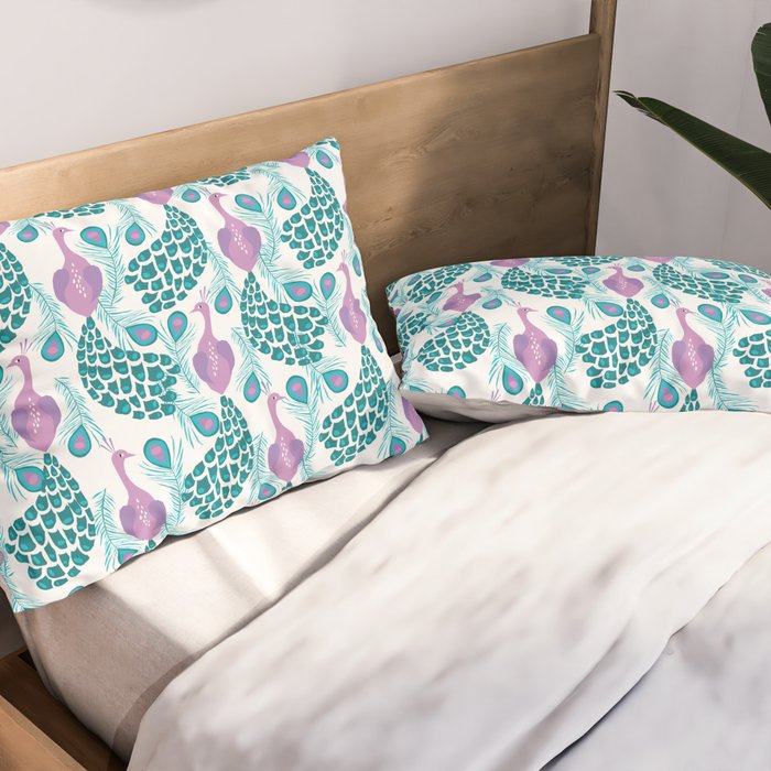Peacock pattern cute bird nursery minimal home decor peacocks plume feathers Pillow Sham Gallery Image 2