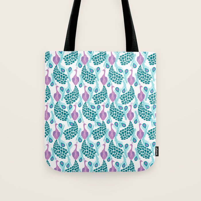 Peacock pattern cute bird nursery minimal home decor peacocks plume feathers Tote Bag Gallery Image 1