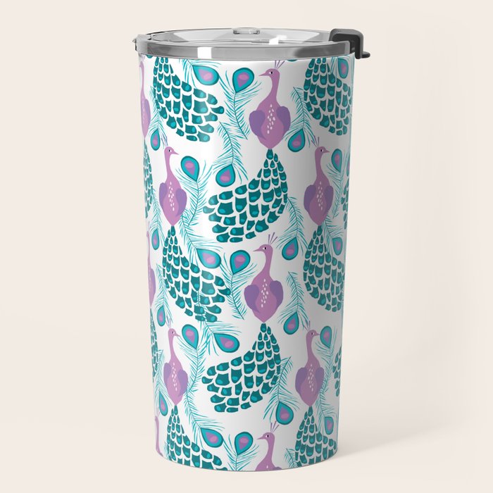 Peacock pattern cute bird nursery minimal home decor peacocks plume feathers Travel Mug Gallery Image 2