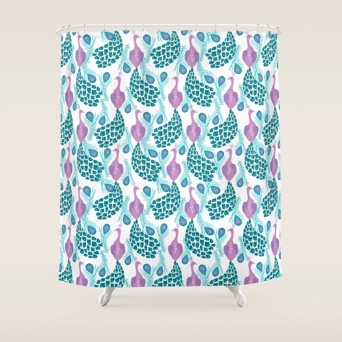 Peacock pattern cute bird nursery minimal home decor peacocks plume feathers Shower Curtain Gallery Image 1