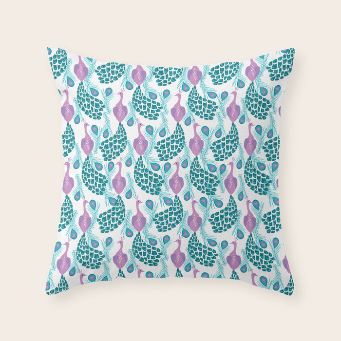 Peacock pattern cute bird nursery minimal home decor peacocks plume feathers Throw Pillow Gallery Image 6