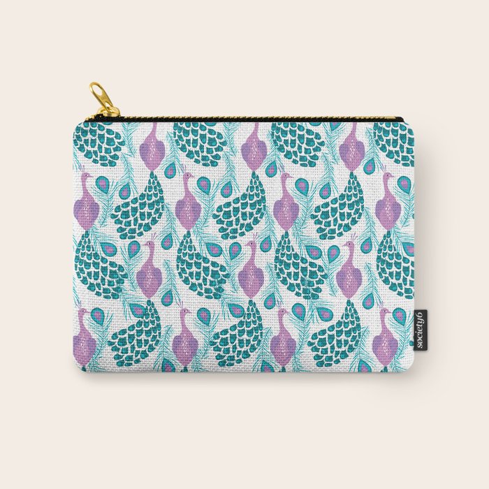 Peacock pattern cute bird nursery minimal home decor peacocks plume feathers Carry All Pouch Gallery Image 1