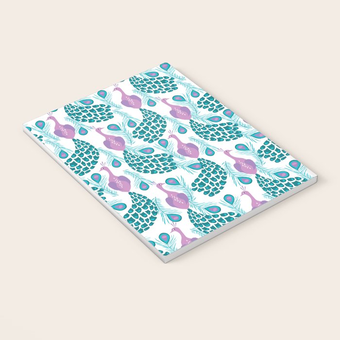 Peacock pattern cute bird nursery minimal home decor peacocks plume feathers Notebook Gallery Image 3