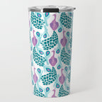 Peacock pattern cute bird nursery minimal home decor peacocks plume feathers Travel Mug Gallery Image 1